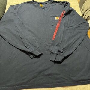 Carhartt Men's Dark Blue Long Sleeve Tee with Red Logo 4XL